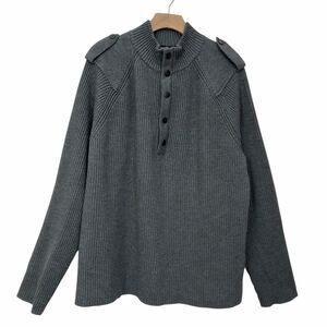 Banana Republic Sweater Men XL Gray Wool Ribbed Pullover Heavyweight Epaulettes